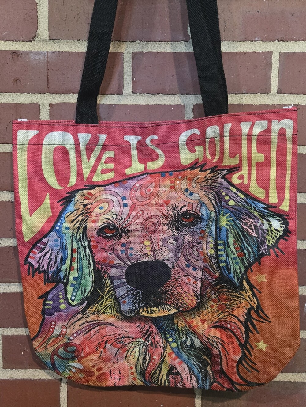 Colorful Golden Retriever "Love Is Golden" Reusable Shopping Tote Bag Dog Lover